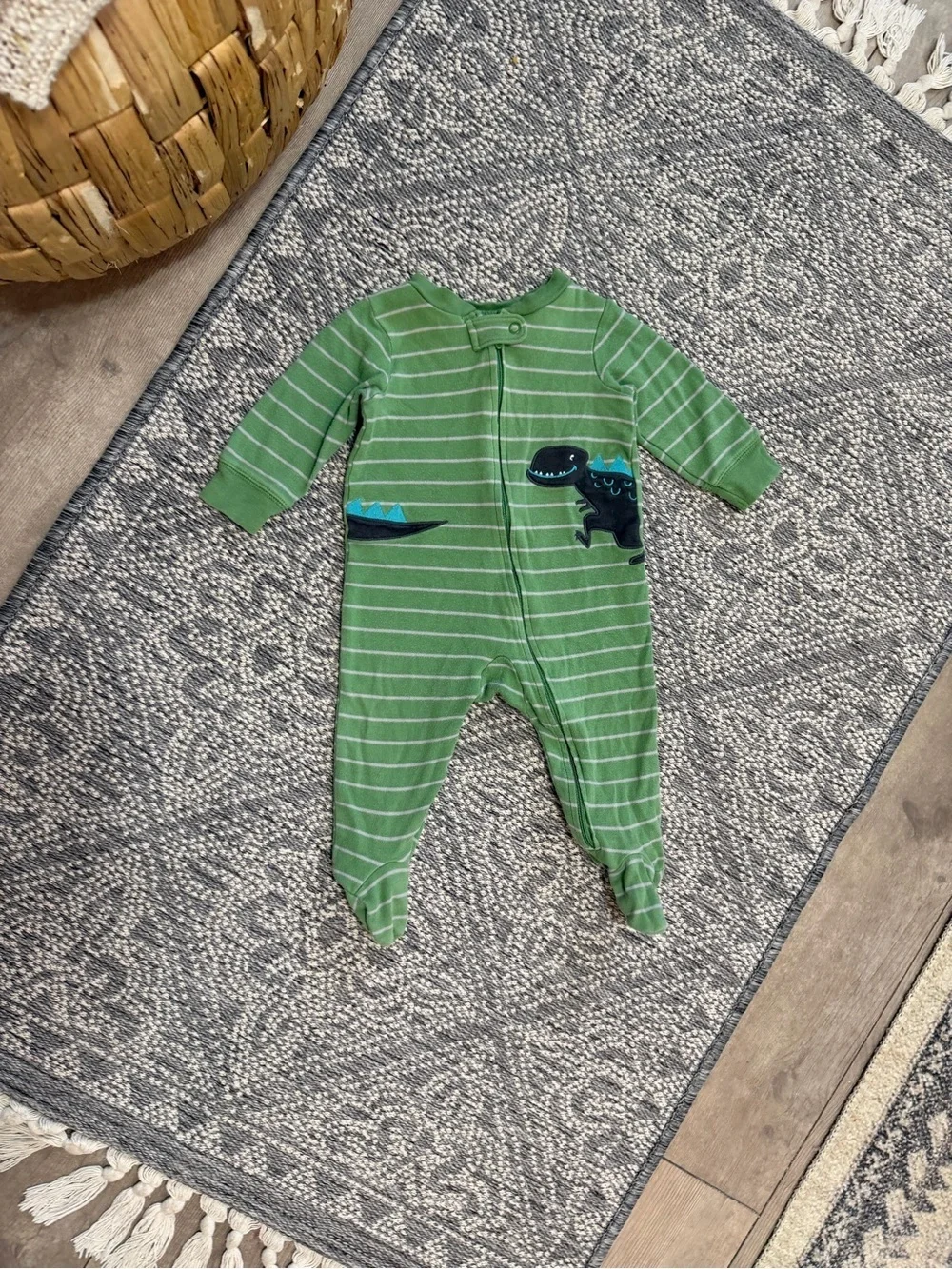 Carter's Baby Boy Footies Sleeper Green Striped Dino Footed One-Piece 6 Months